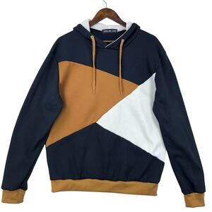 Y2K Yang Xin Yuan Navy, Tan & White Pullover Men’s Color Block Hoodie Size L